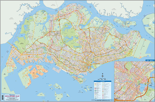 SINGAPORE MAP - medium  99cm x 66cm - Rolled