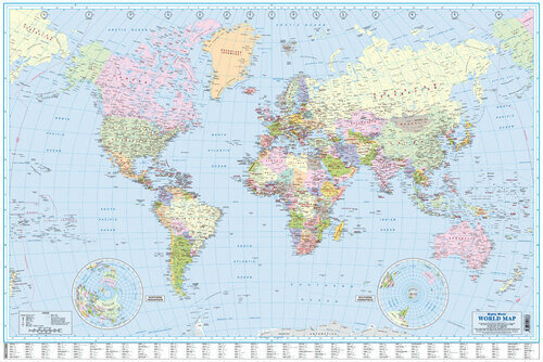 WORLD MAP - medium with index 
99cm x 66cm - Rolled