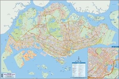 SINGAPORE MAP - medium  99cm x 66cm - Rolled