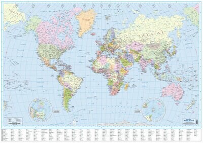WORLD MAP - large with index 138cm x 97cm - Rolled