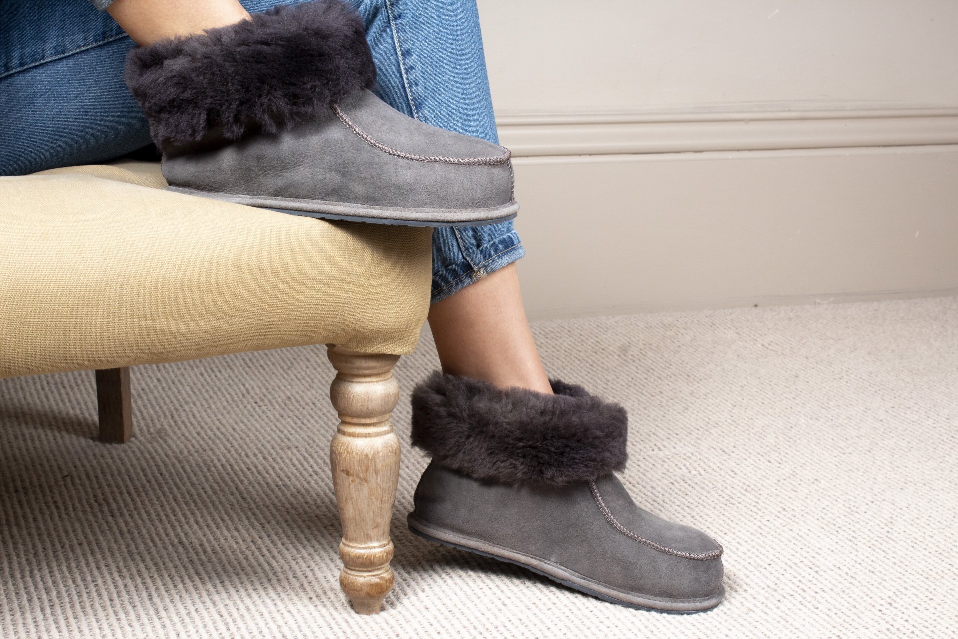 Womens Bootee Grey Slippers