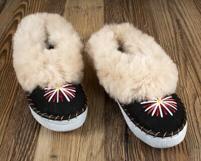 Womens Moccasin Slippers (Cappuccino & Black)