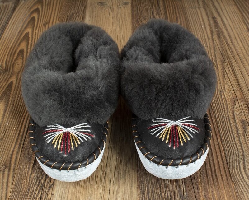 Womens Moccasin Slippers (Dark Grey)