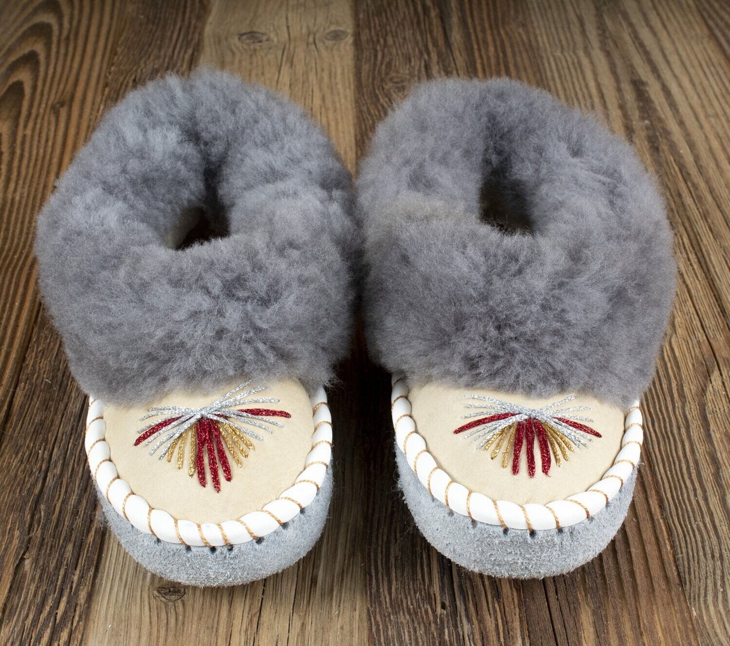 Womens Moccasin Slippers (Grey & Cappucino)