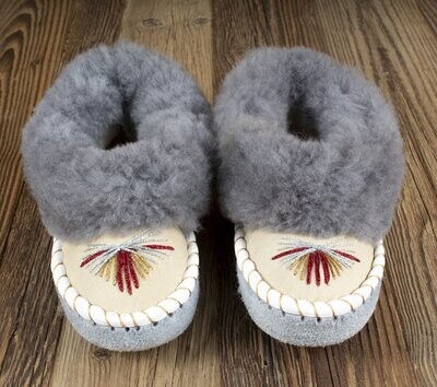 Womens Moccasin Slippers (Grey & Cappucino)
