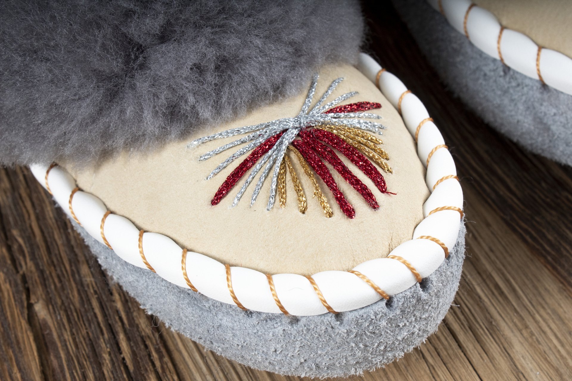 Womens Moccasin Slippers (Grey & Cappucino)