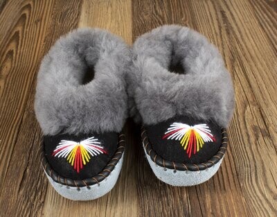 Womens Moccasin Slippers (Grey & Black)