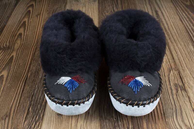 Womens Moccasin Slippers (Navy Blue & Dark Grey)