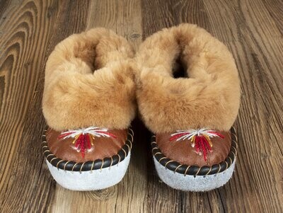 Womens Moccasin Slippers (Tan & Brown)