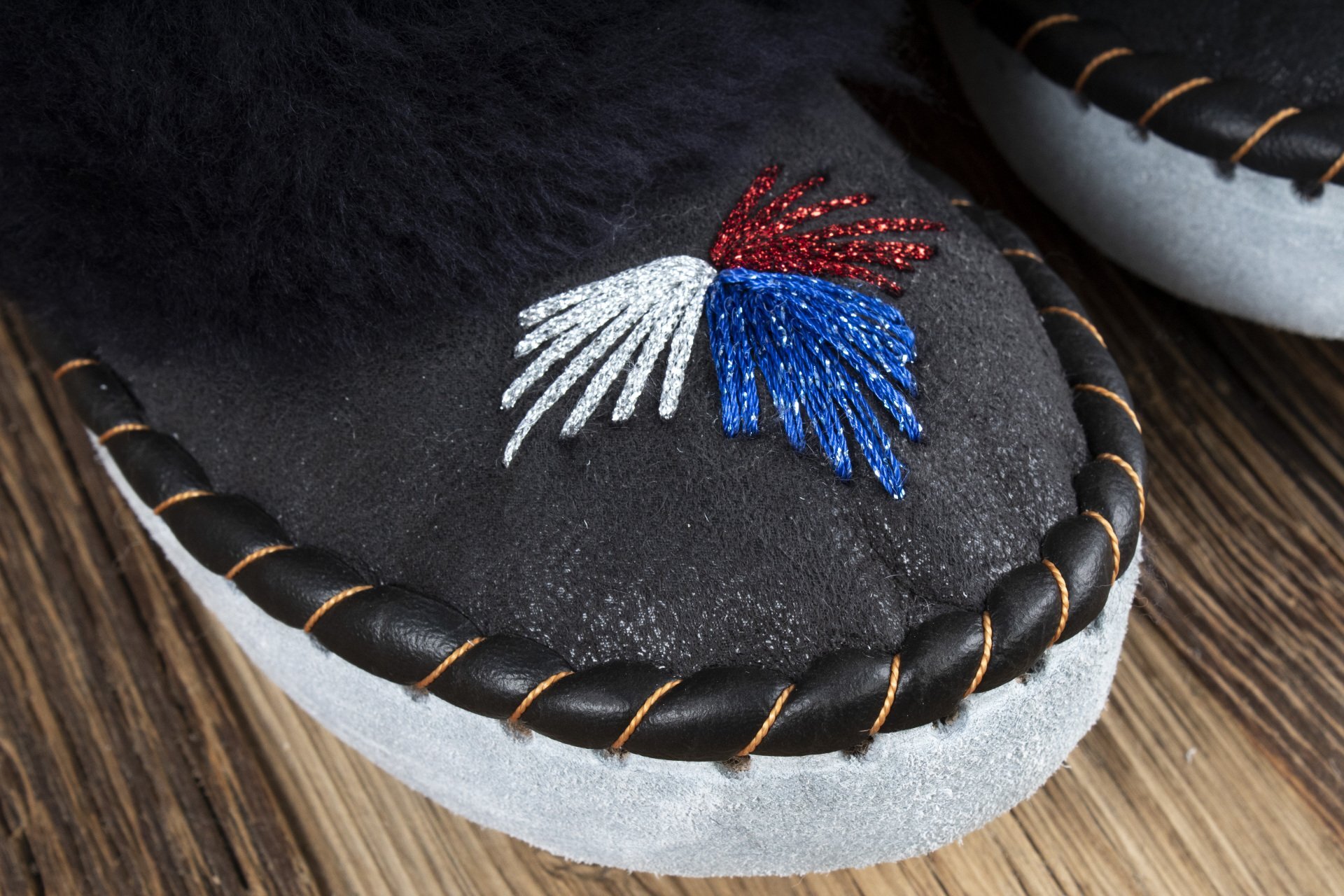 Womens Moccasin Slippers (Navy Blue & Dark Grey)