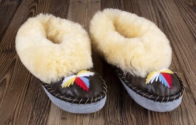 Womens Moccasin Slippers (Yellow & Brown)