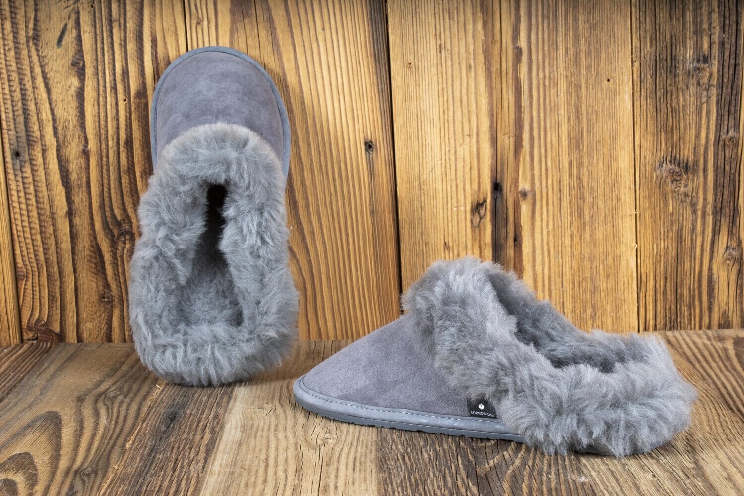 Fenland Classic Mens Suede Sheepskin Slippers Grey - Mens from Leather  Company UK
