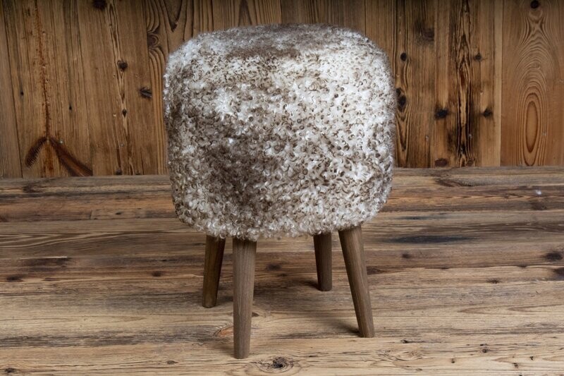 Gotland Sheepskin Classic Stool 'brown&white''