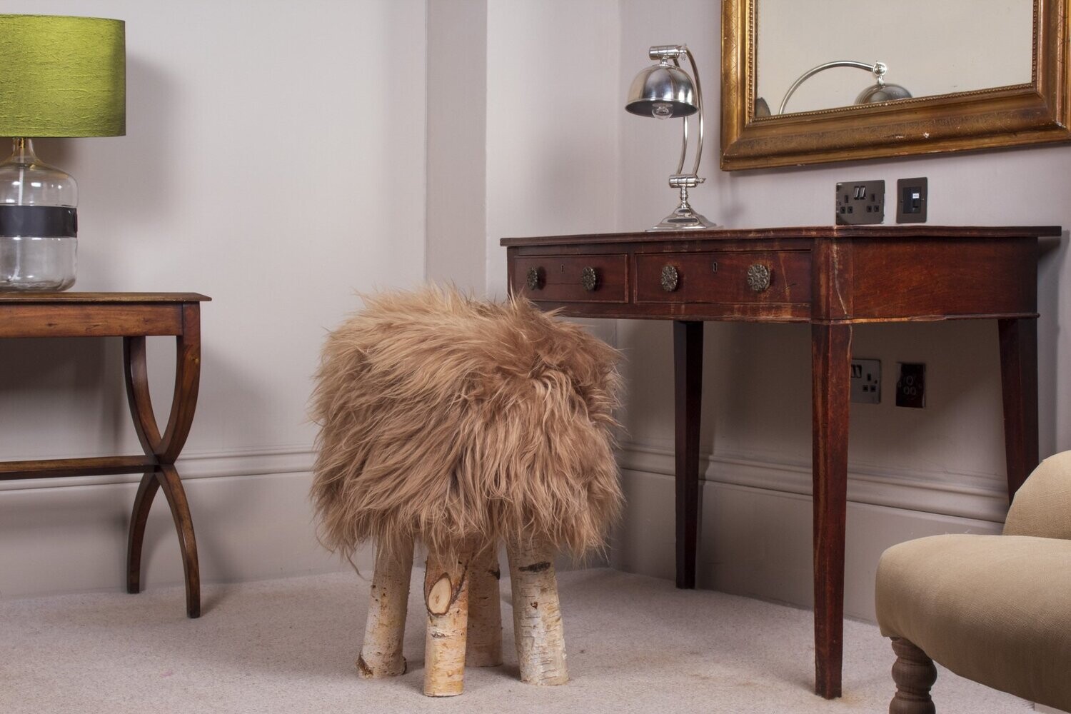 Icelandic Sheepskin Stool 'silver birch'