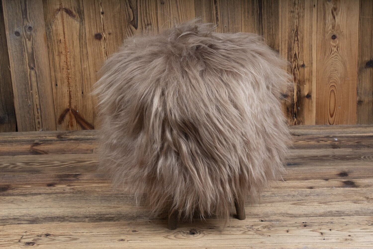 Icelandic Sheepskin Classic stool, Colour Option:: Brown, Wood Option:: Dark Oak