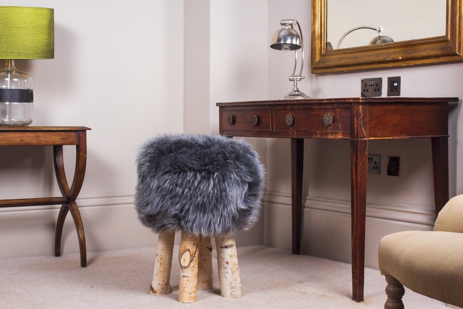 British Sheepskin Stool 'silver birch'