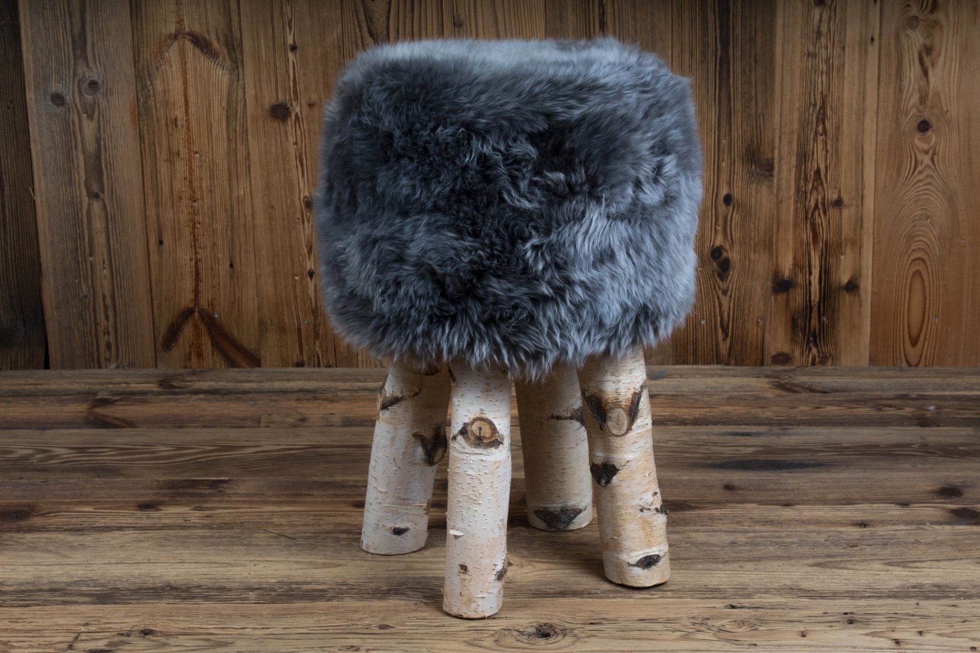 British Sheepskin Stool 'silver birch'