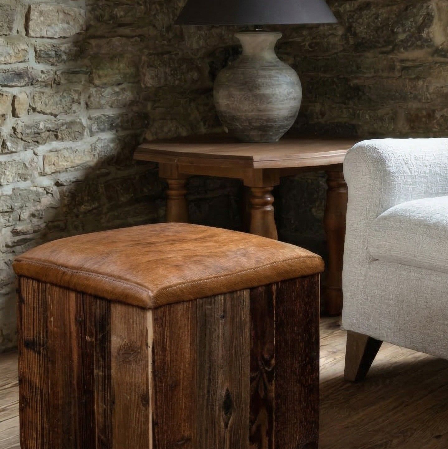 Ottoman | Brown Cowhide