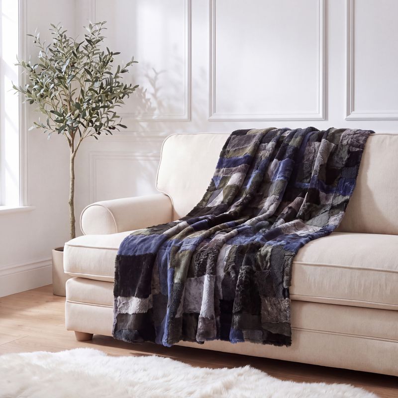 Dark Blue Patchwork | Natural Lambskin | 200cm x 160cm