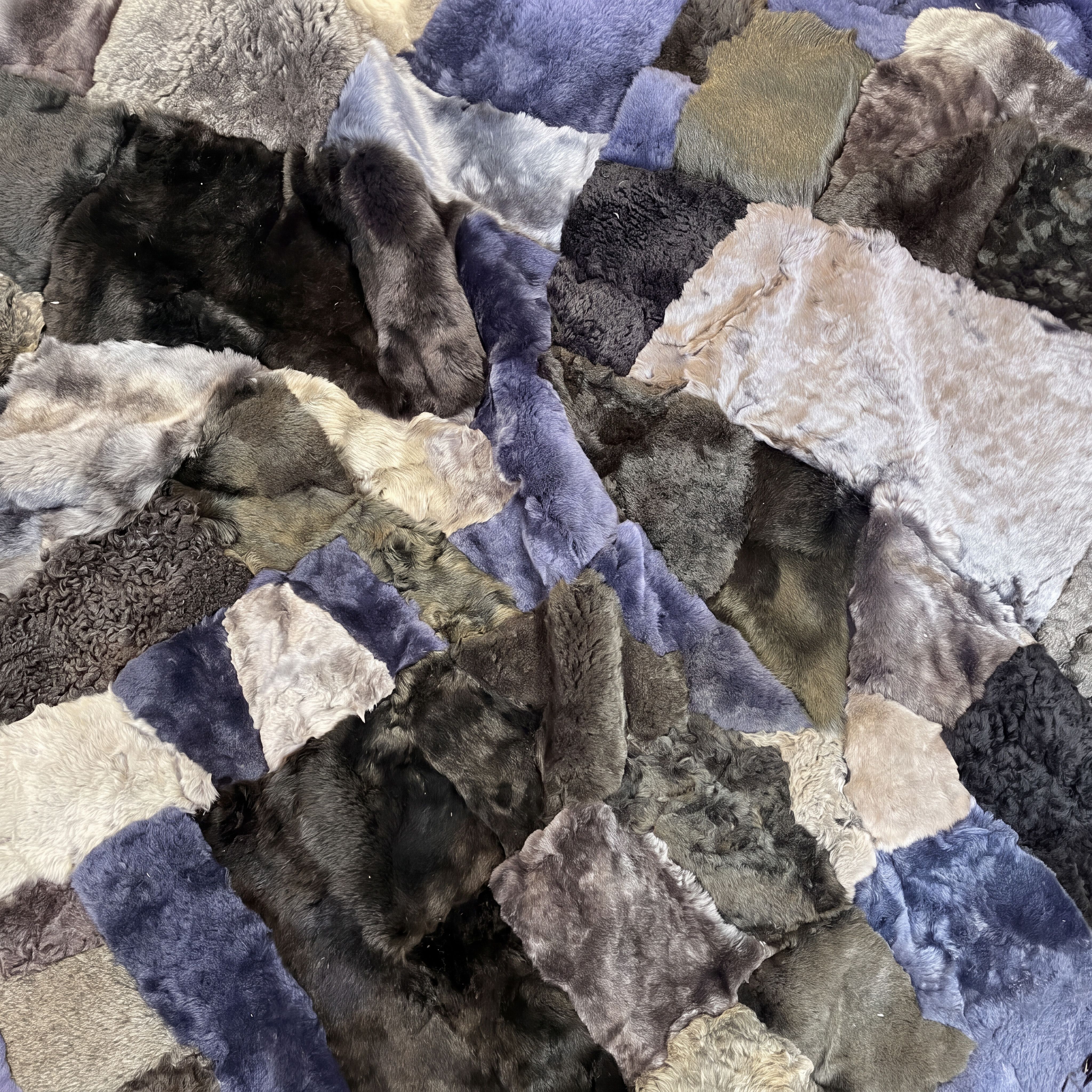 Dark Blue Patchwork | Natural Lambskin | 200cm x 160cm