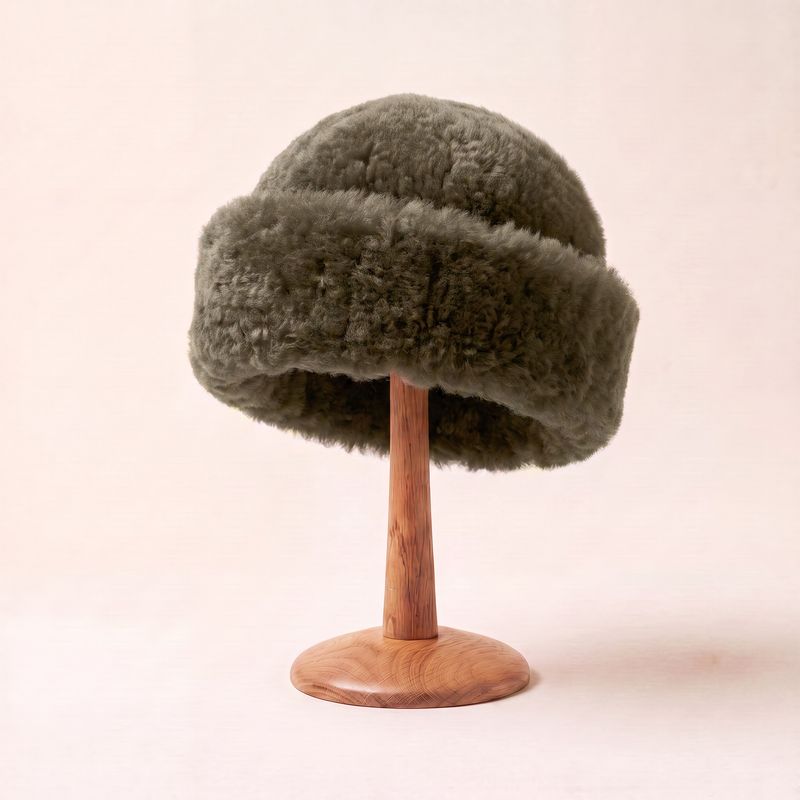 Olive Shearling | Turn-Up Hat