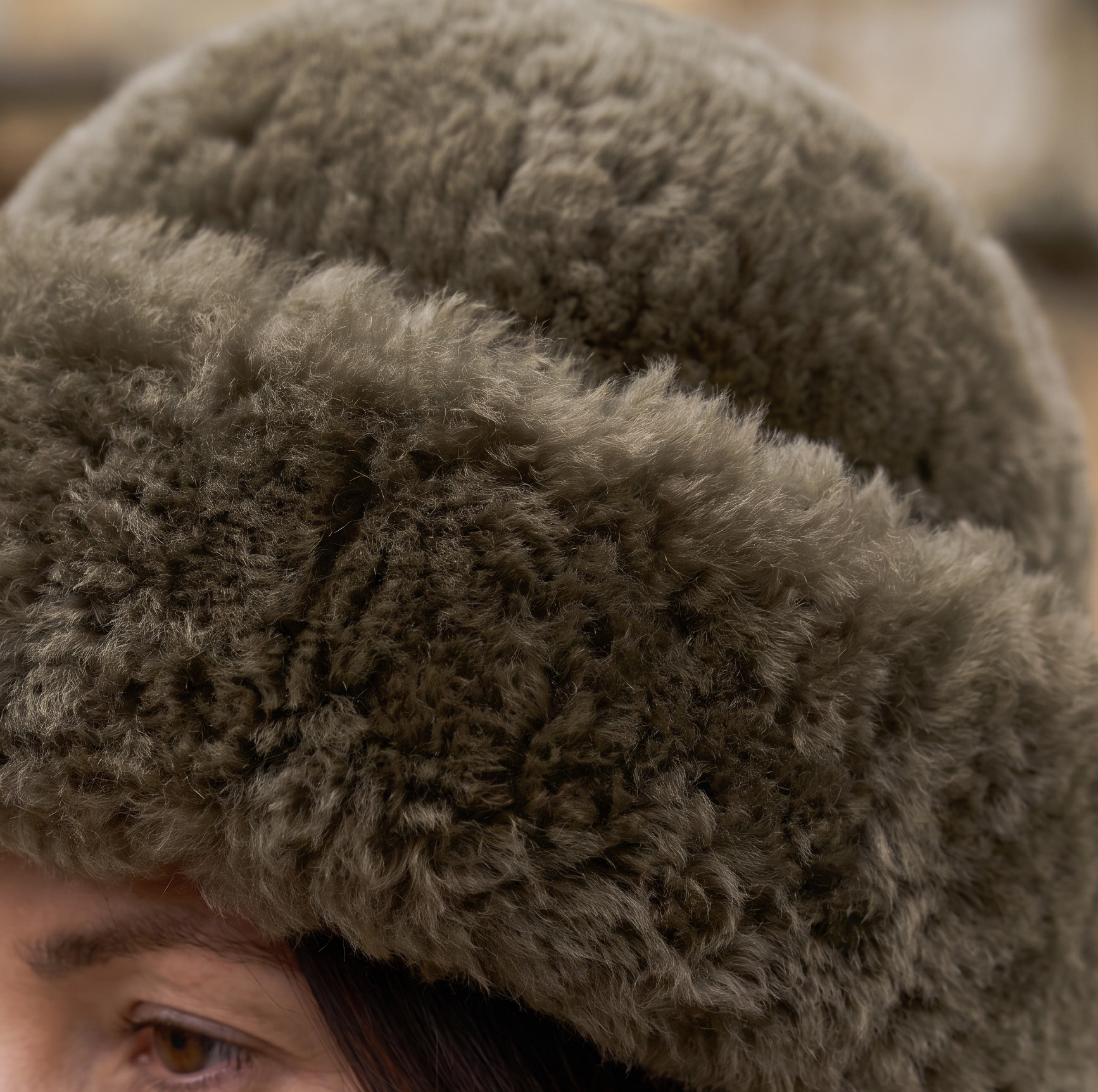 Olive Shearling | Turn-Up Hat