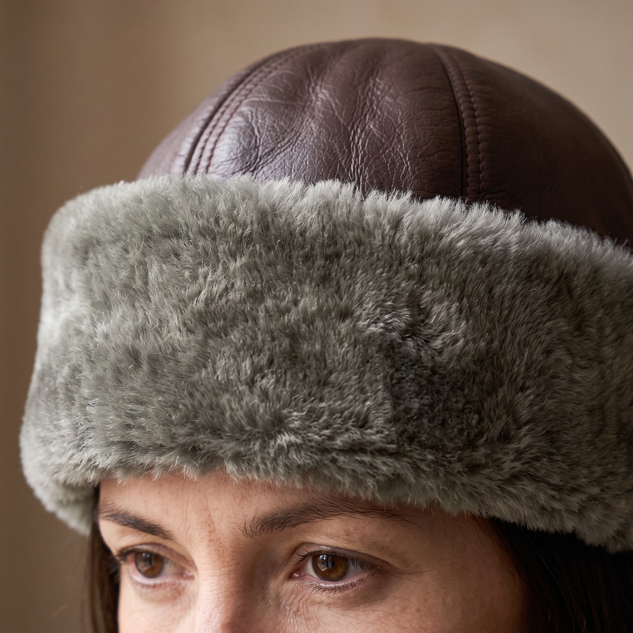 Brown and Grey | Shearling hat