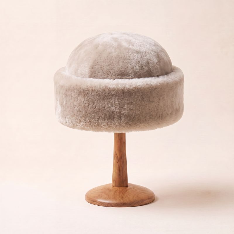 Light Beige Shearling | Turn-Up Hat