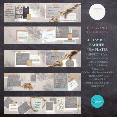 4 BIG ETSY BANNERS cover templates | modern virtual Banner |photo banner | Cover template | Canva Cover