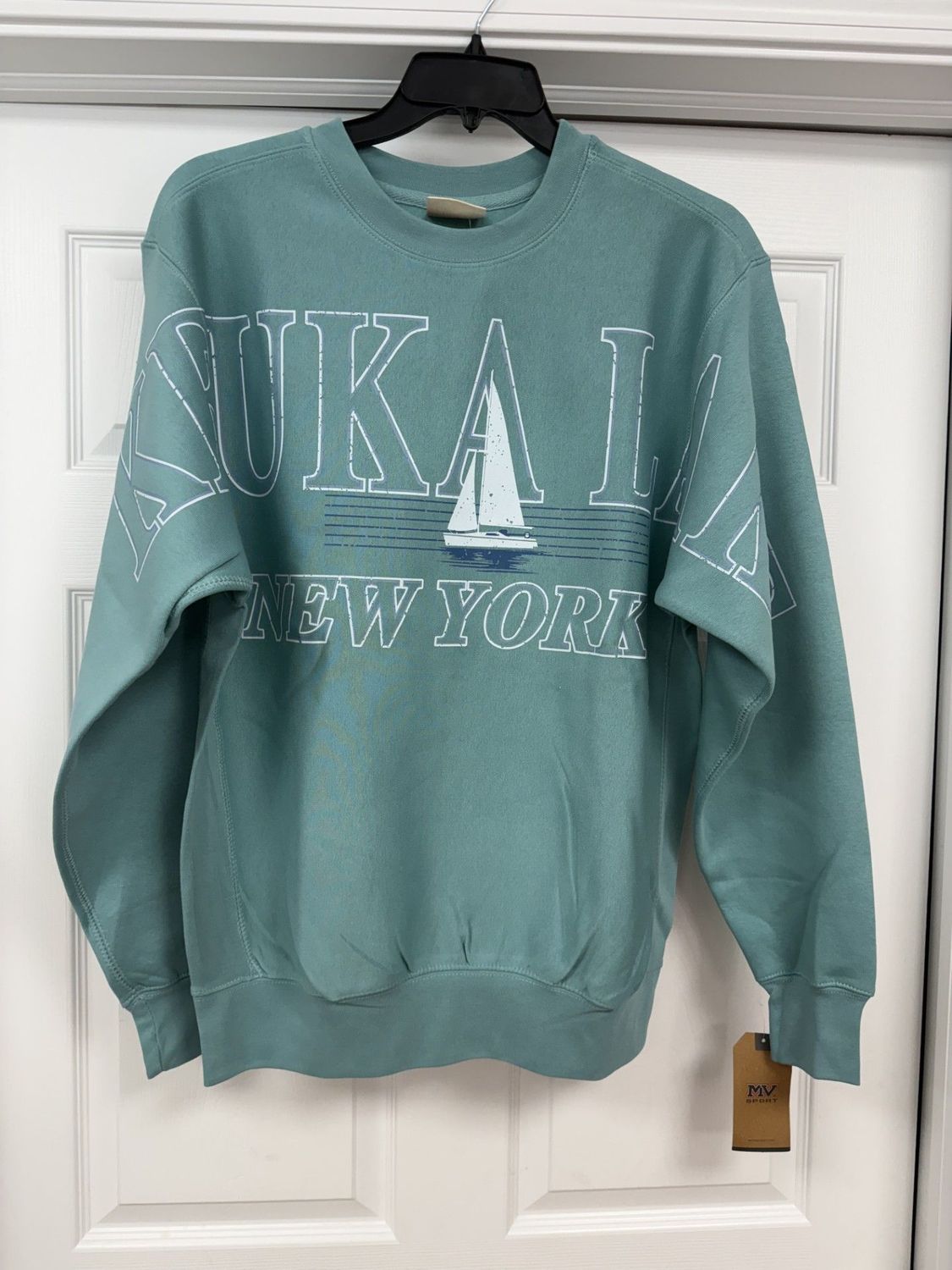 Keuka Lake Oversized Sailboat Crewneck, Color: Lagoon, Size: Small
