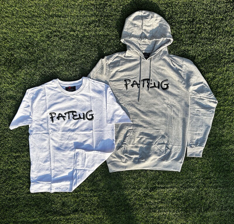 Fateug T-shirt with &#39;&#39;FATEUG&#39;&#39; logo painted on the back
Grey Hoodie with simple &#39;fateug&#39; printed on the front
Baggy/Oversize fit T-shirts and hoodie