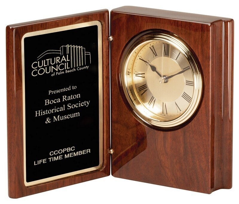 Walnut Wood Desk Clock with Black Engraving Plate