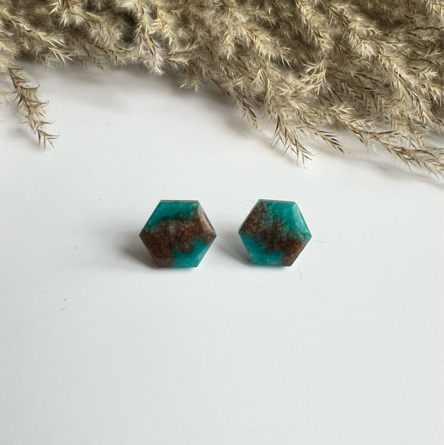 Blue And Brown Hexagon Studs