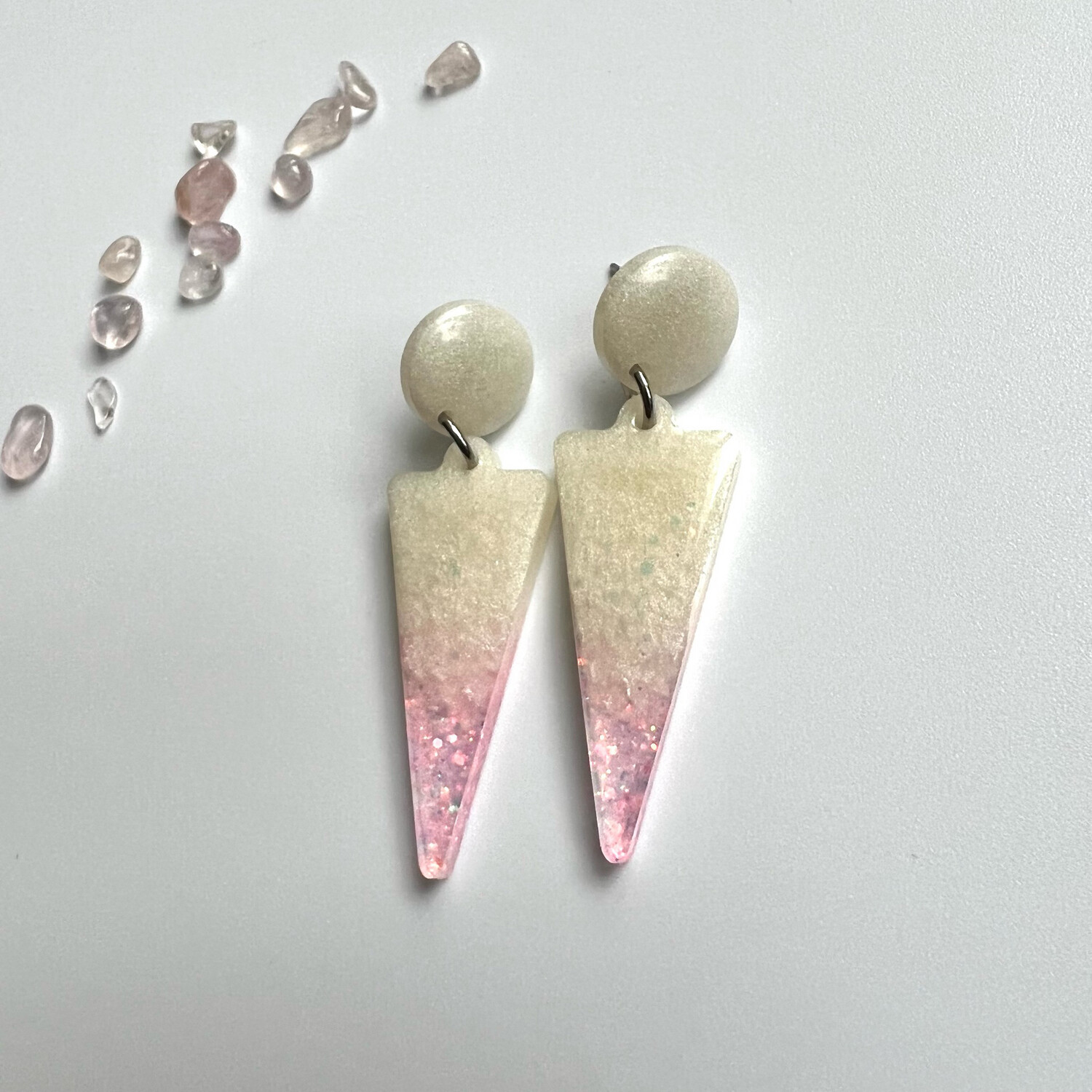  Pink And Pearl White Spike Dangles