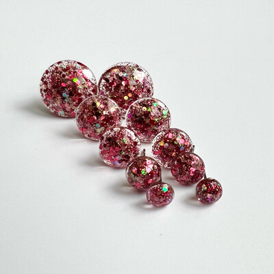 Raspberry Round Glitter Studs (5 Sizes)