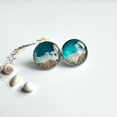 Turquoise Beach Studs With Local Sand (2 sizes)
