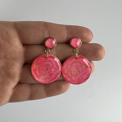 Pink Gold Round Roses Dangles
