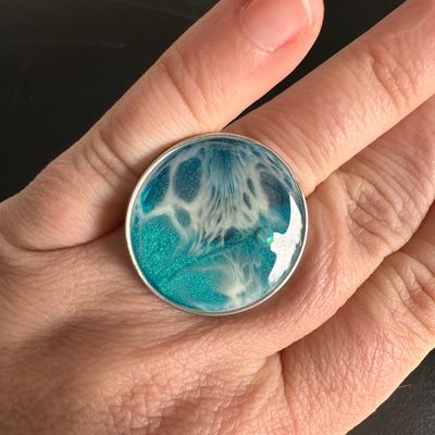 Turquoise Ocean Ring with Opal (man made)