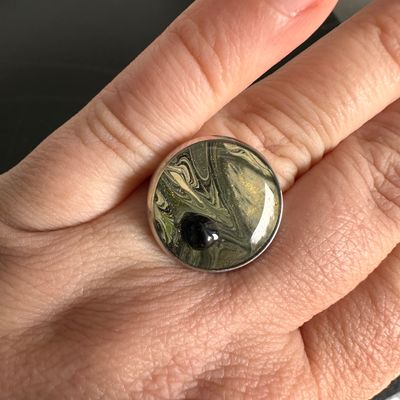 Golden earthy Ring with Black Obsidian