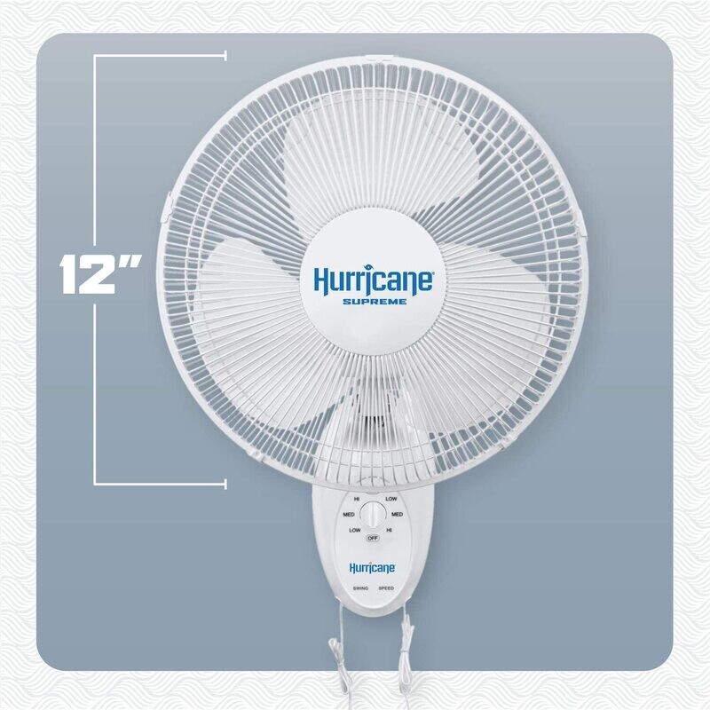 Hurricane Supreme Oscillating Wall Mount Fan 12 in