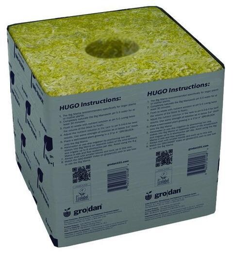 Grodan Hugo rockwool Blk 6x6x5.8 w/hole (single unit)
