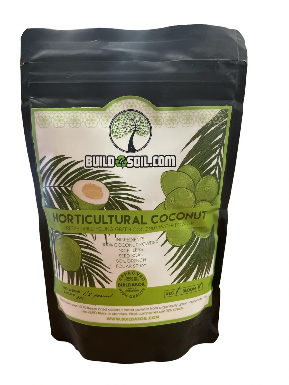 BuildASoil Coconut Raw Freeze Dried Water Powder, Organic, 0.5 lb