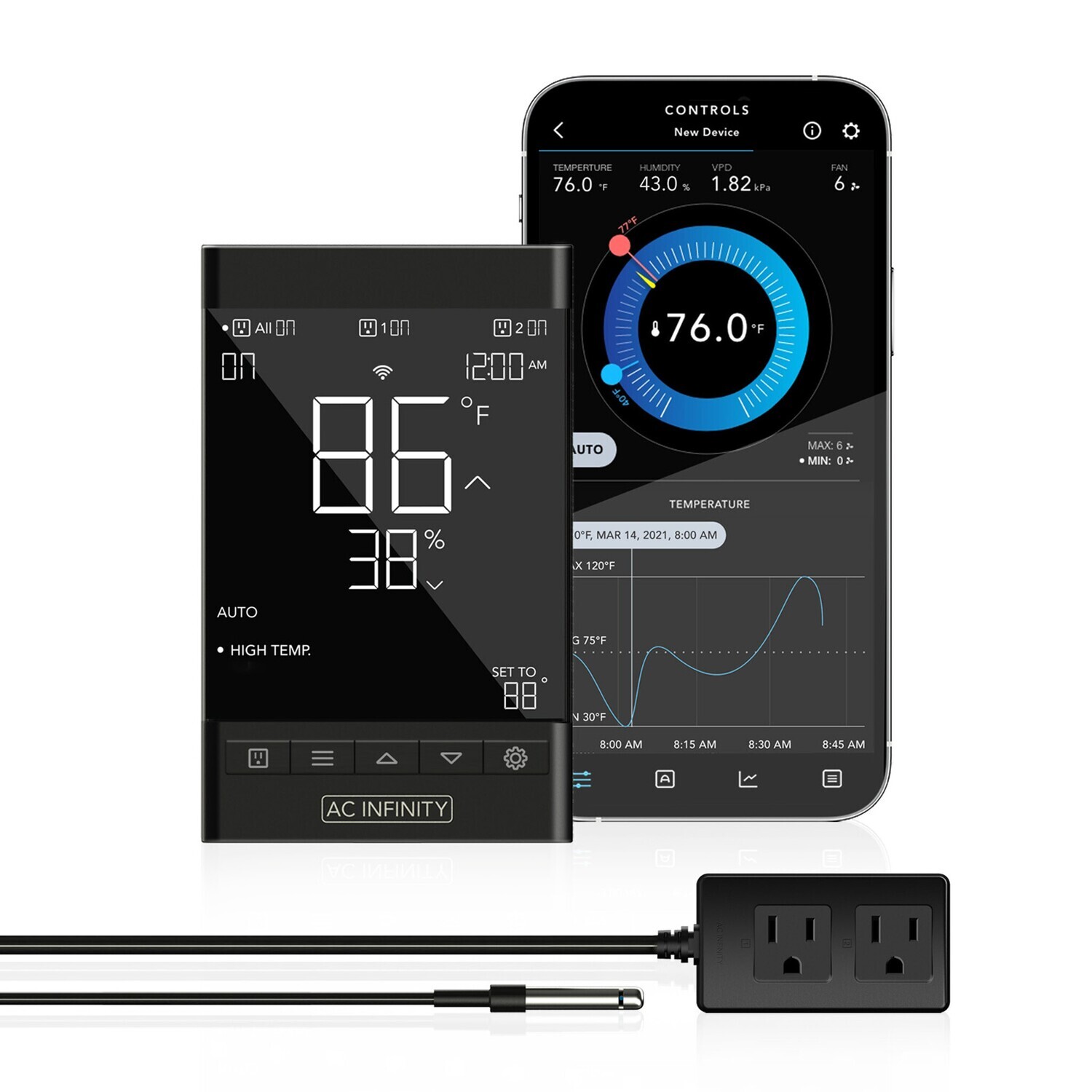 AC INFINITY CONTROLLER 79 (Temp, Humidity, Schedule for 2 devices, Data app, Bluetooth)