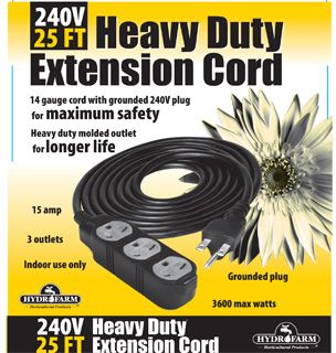 Hydrofarm Extension Cord 240v 25ft