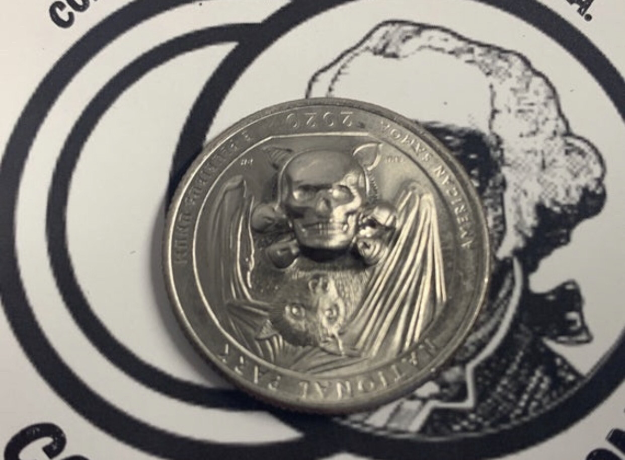 Jolly Roger Bat 3D Skull Quarter Coin Copper 2020