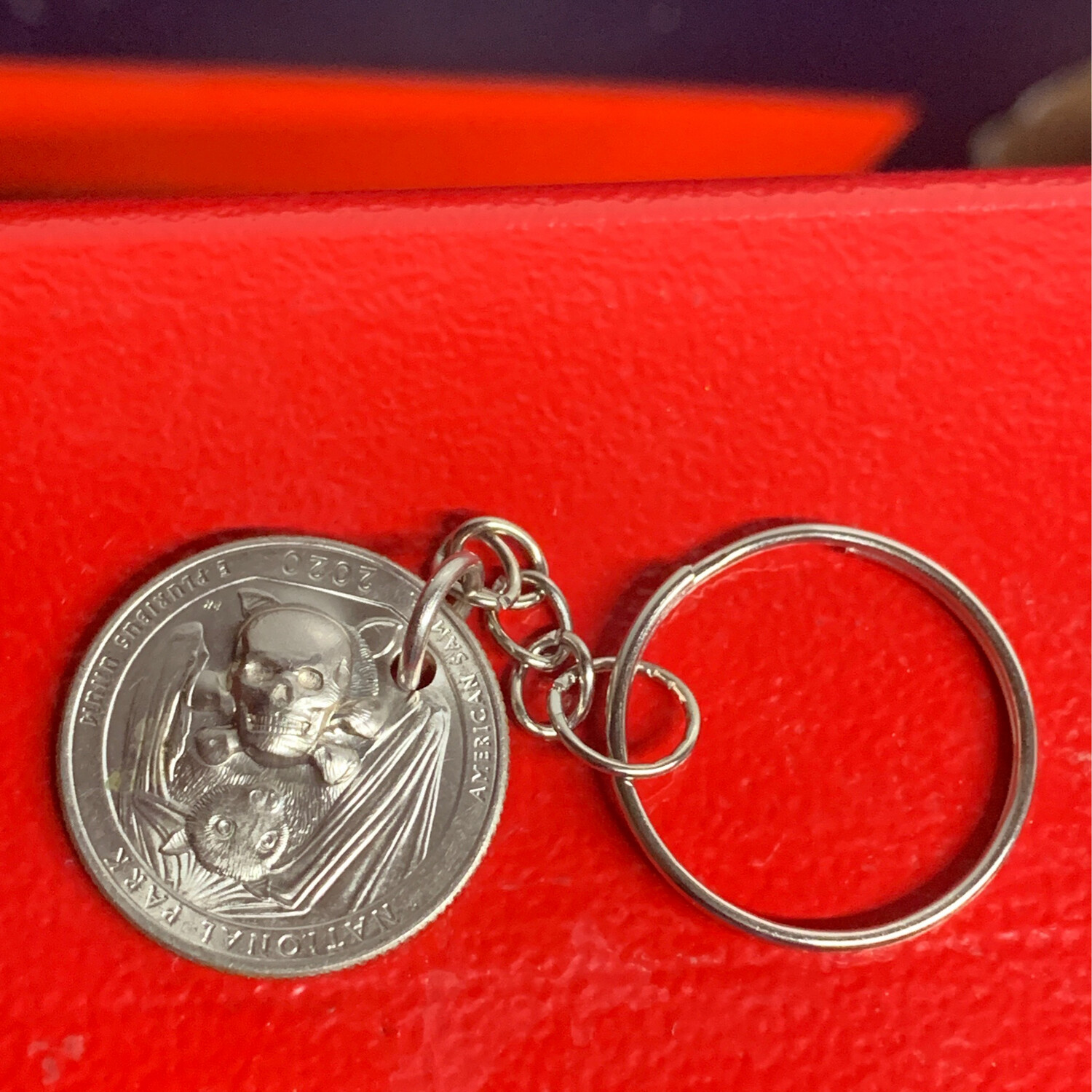 Jolly Roger Bat 3D Skull Quarter Keychain Copper 2020