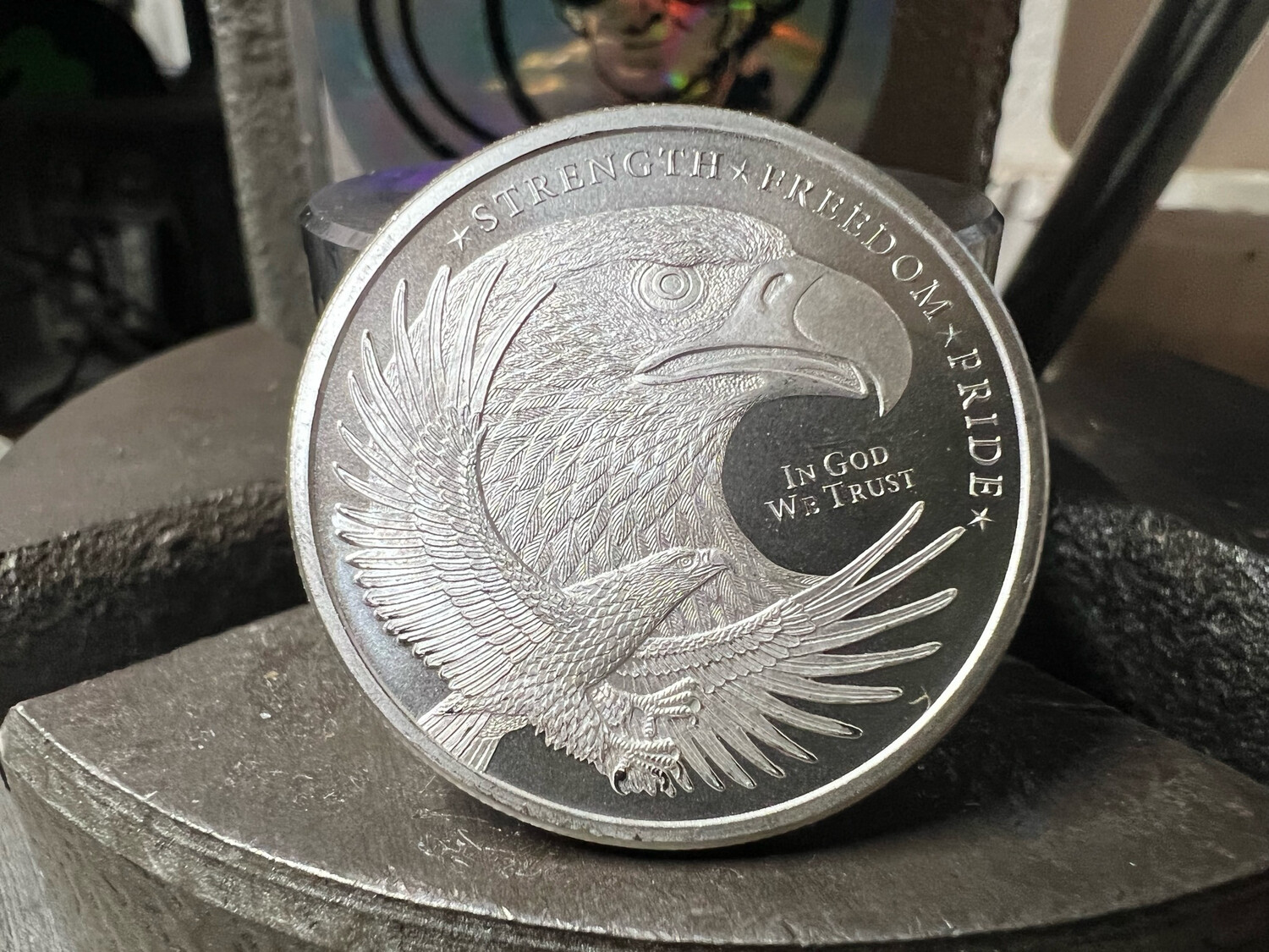 Eagle and Flag 1/2 Oz Silver Round Coin Ring