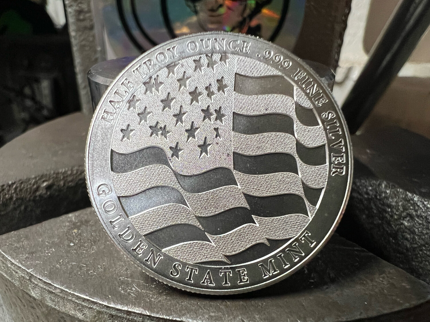 Eagle and Flag 1/2 Oz Silver Round Coin Ring