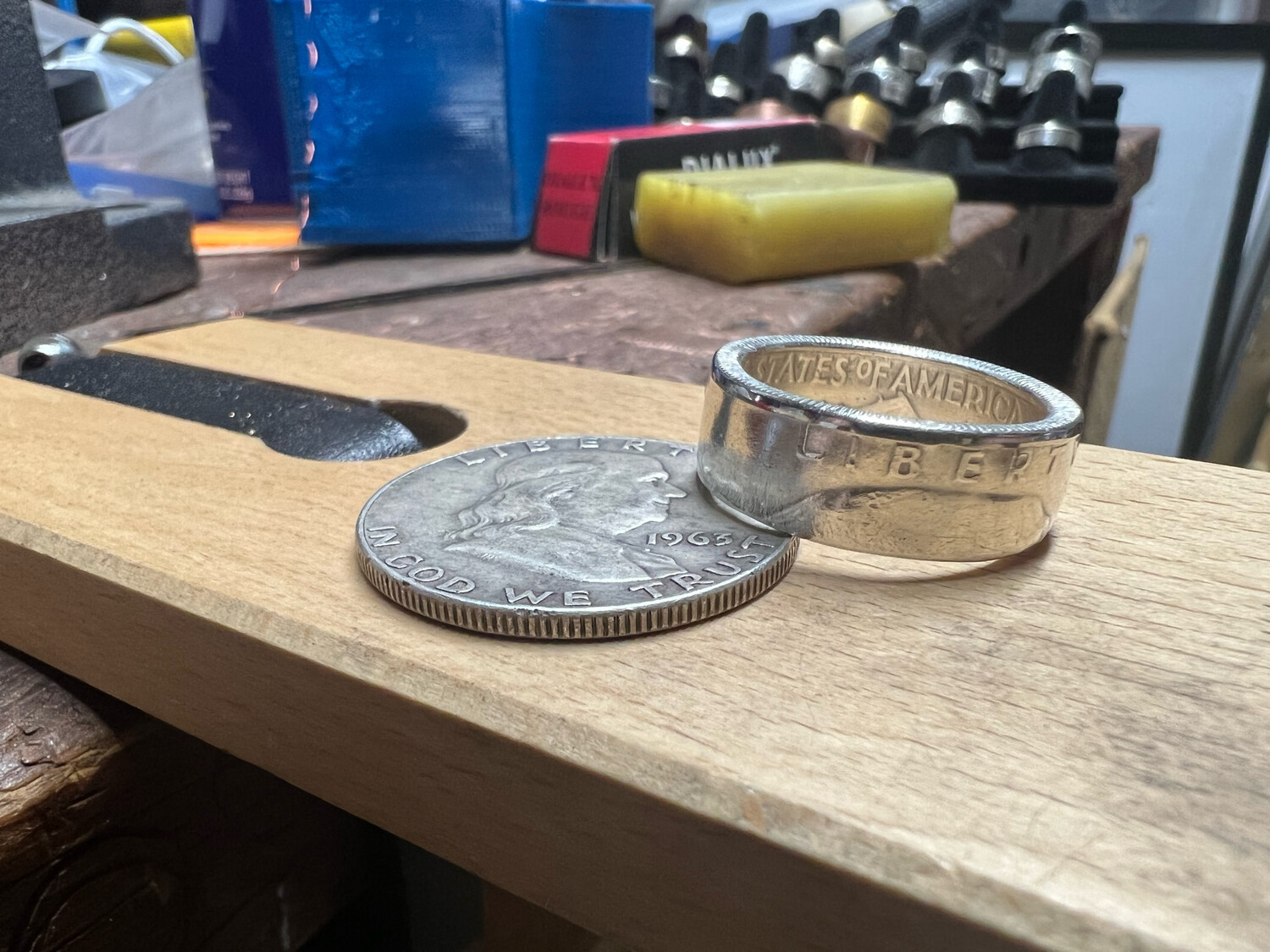 Franklin Half Dollar Coin Ring 90% Silver