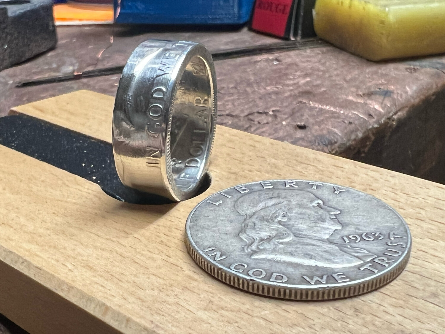 Franklin Half Dollar Coin Ring 90% Silver